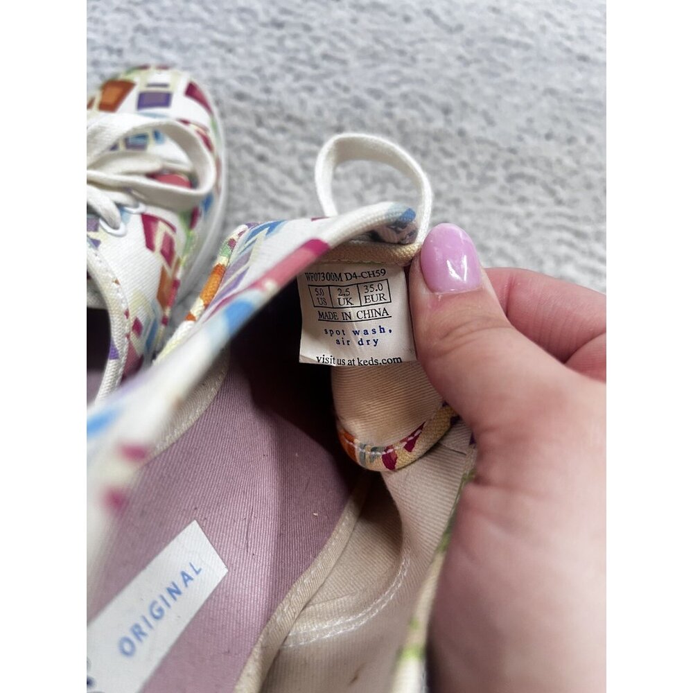 Women's Keds Original White Multicolor Geometric Low Top Shoes Size 5 - Picture 9 of 10